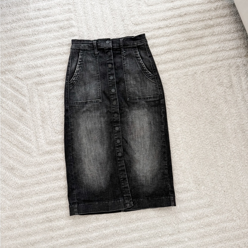 Anthropology Level 99 Susie Snap Front Black Pencil Skirt Sz 26 - Picture 2 of 5